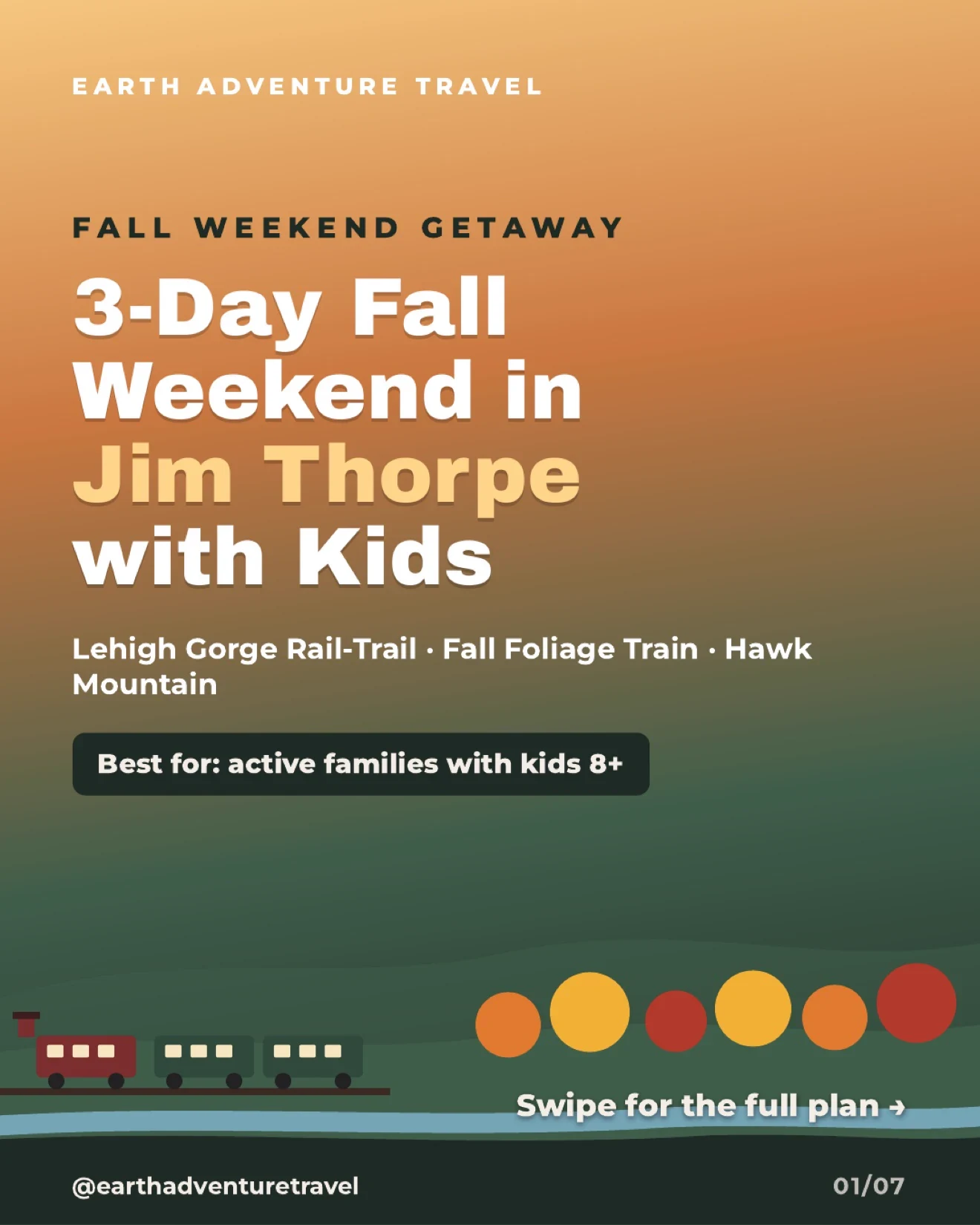 Illustrated cover for a three-day Jim Thorpe fall weekend with kids