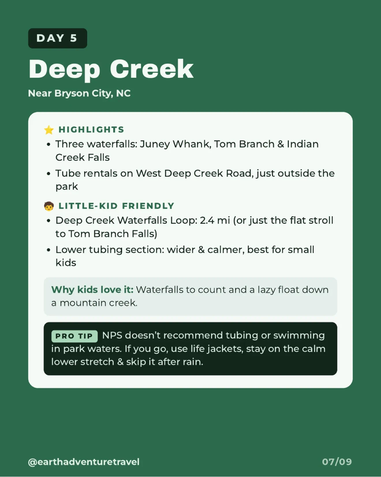 Family creek time and waterfalls at Deep Creek near Bryson City
