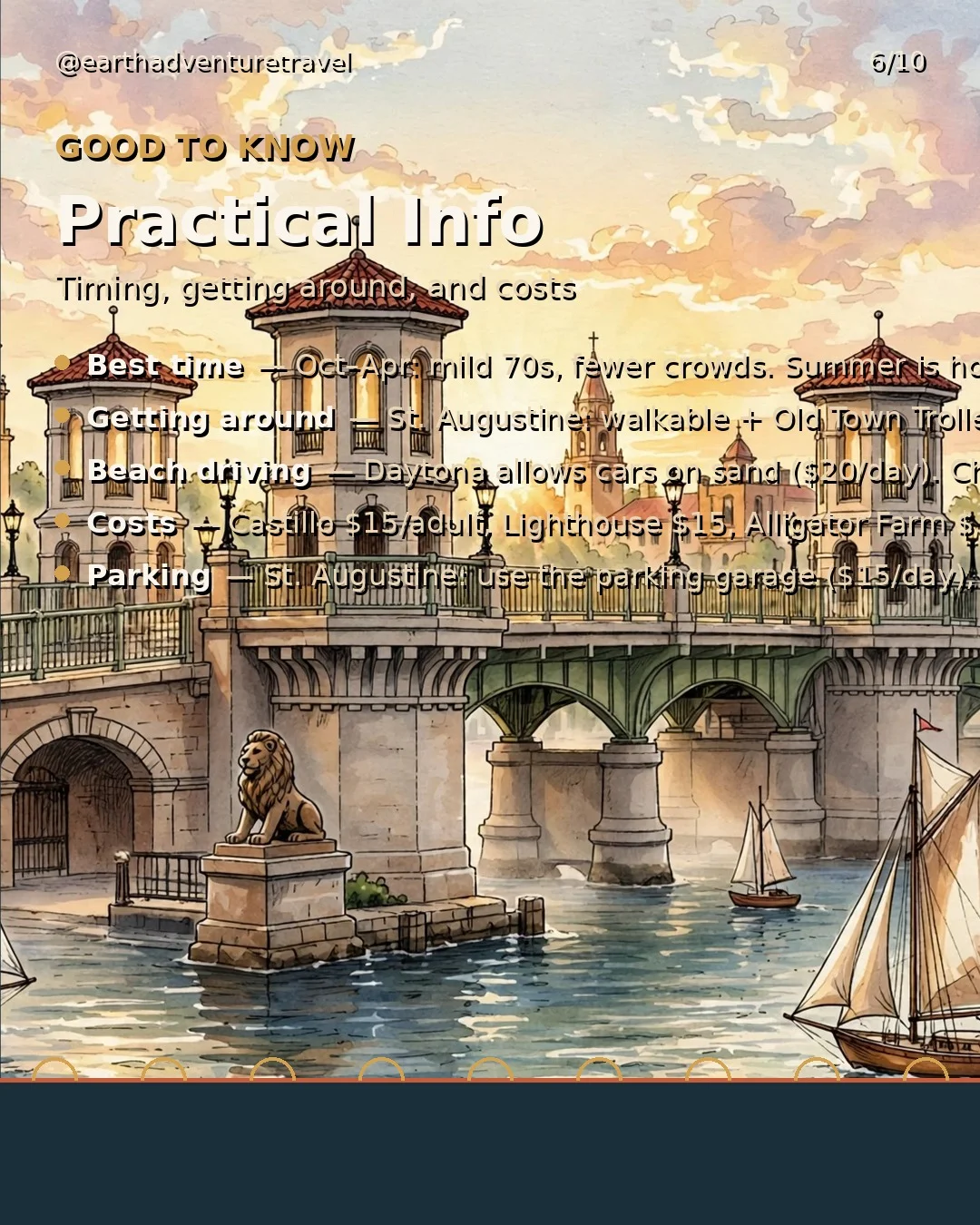 Practical information graphic for the St. Augustine city trip