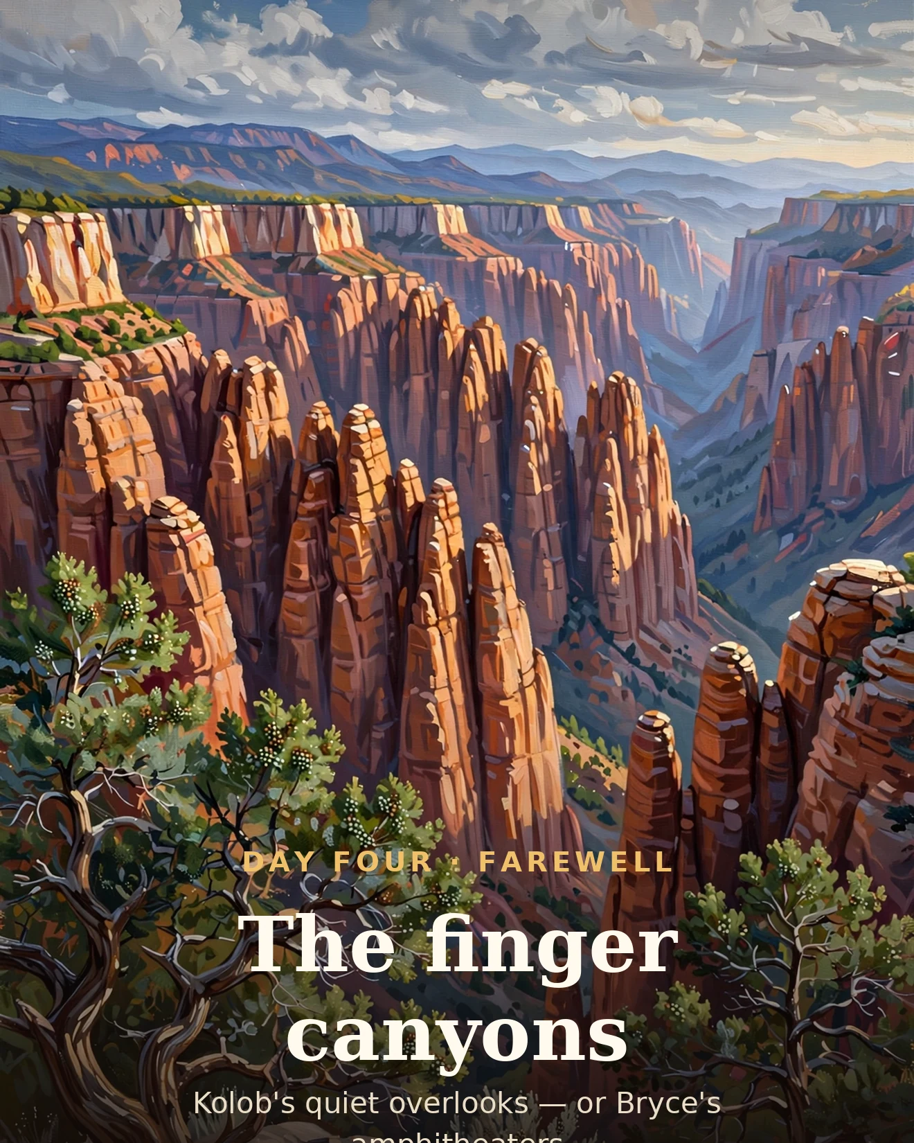 Day 4 itinerary card: the red finger canyons of Kolob in morning light