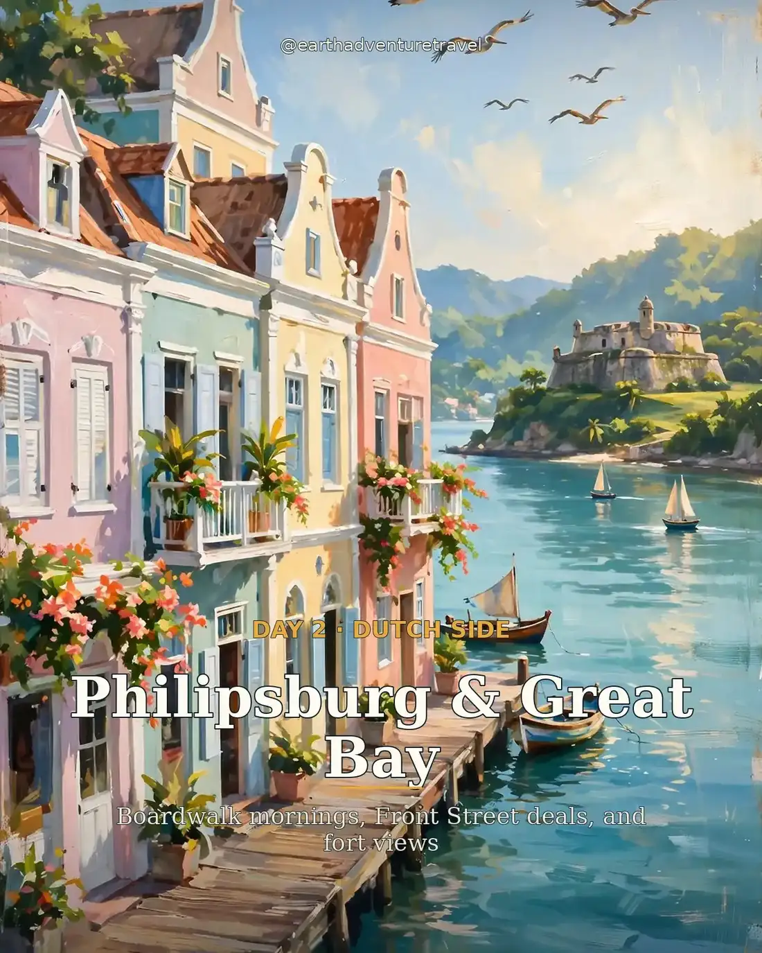 Day 2 itinerary graphic for Philipsburg and Great Bay