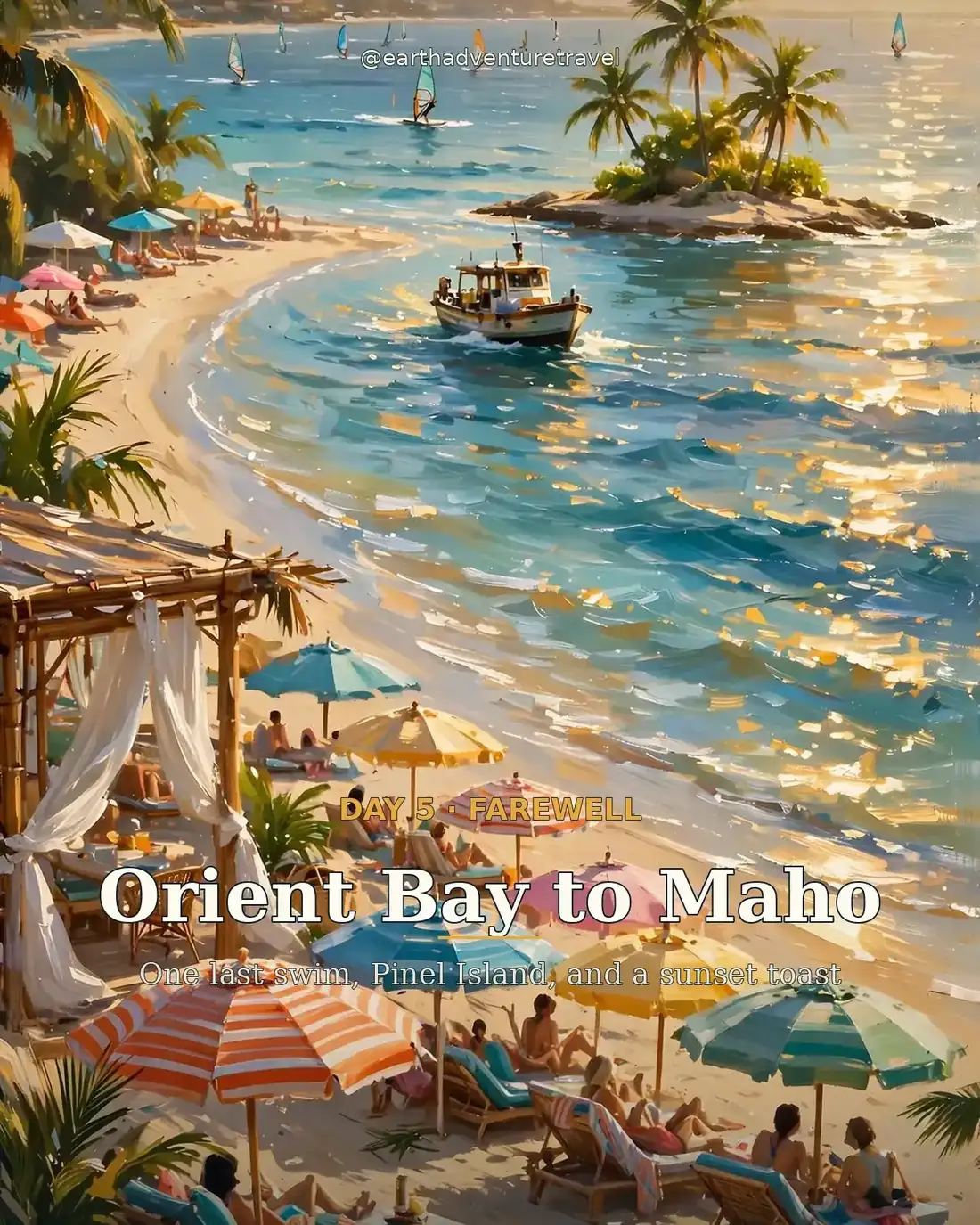 Day 5 itinerary graphic for Orient Bay farewell