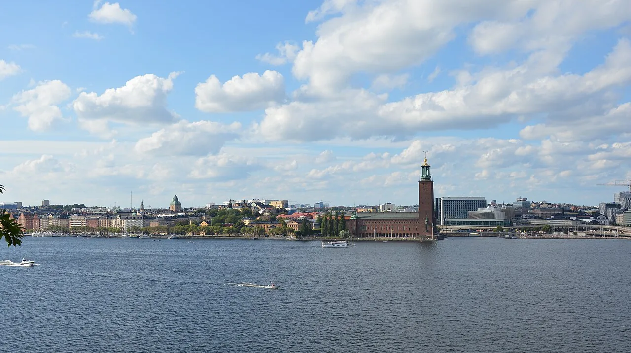 Sunset view over Gamla Stan and City Hall from Monteliusvägen