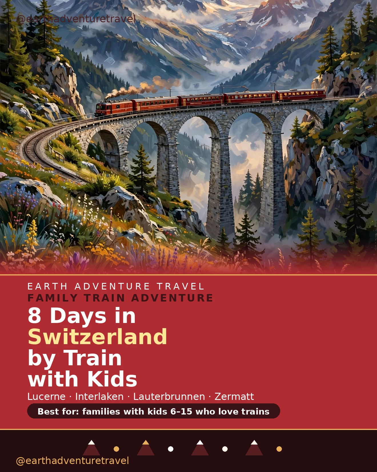 Illustrated cover for eight days in Switzerland by train with kids