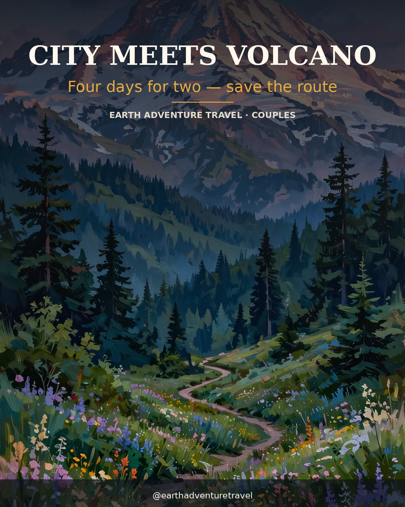 Saveable recap graphic for the four-day Tacoma & Mount Rainier couples route