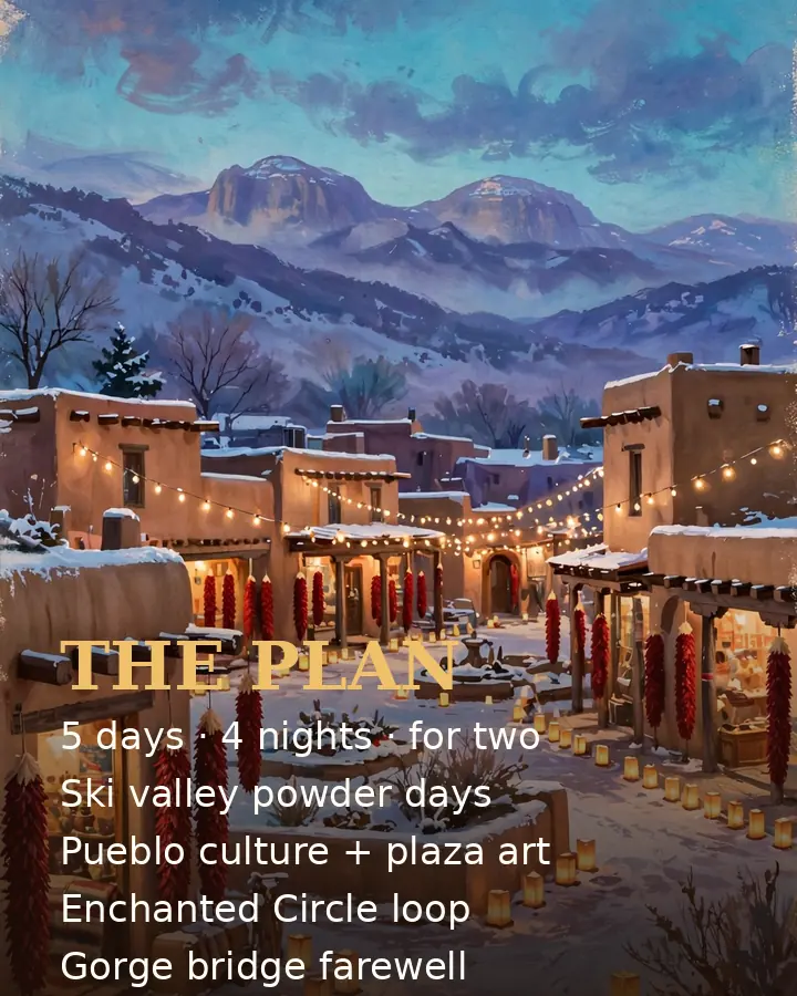 Illustrated five-day Taos couples route plan