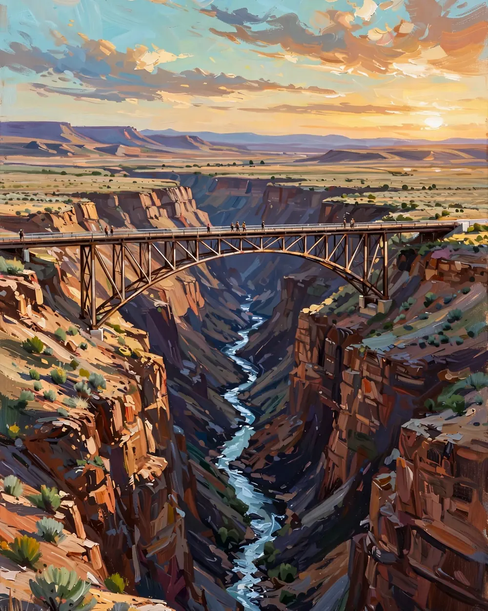 Day 5 graphic: the Rio Grande Gorge Bridge at sunset