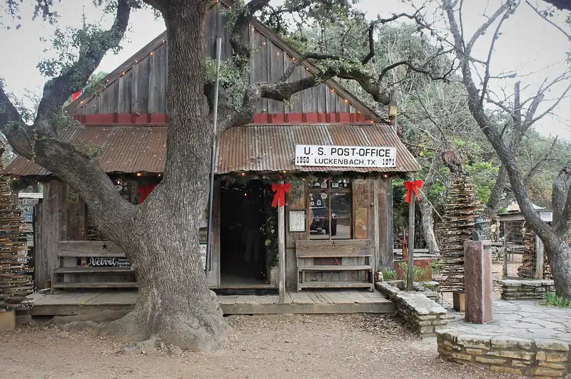 The old post office and general store in Luckenbach, Texas