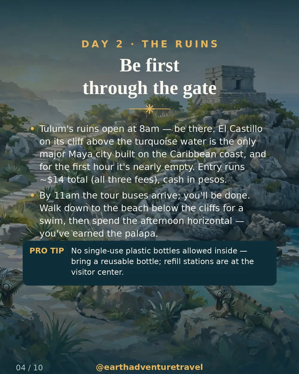 Illustrated day 2: Tulum's ruins at sunrise