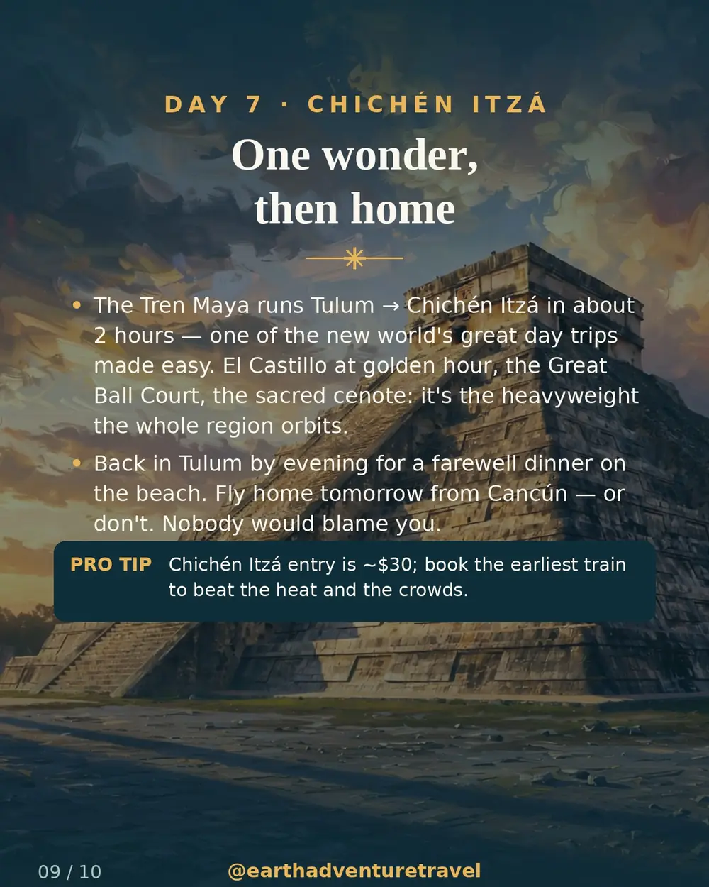 Illustrated day 7: Chichen Itza at golden hour