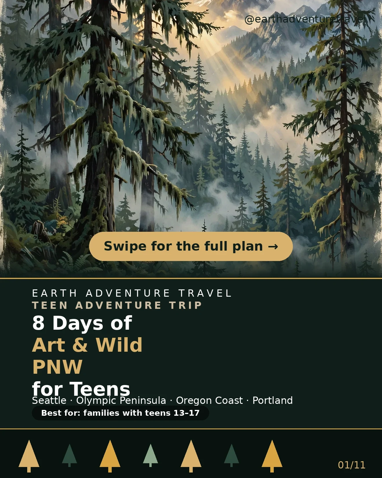Illustrated Pacific Northwest coast and rainforest journey with teenage travelers