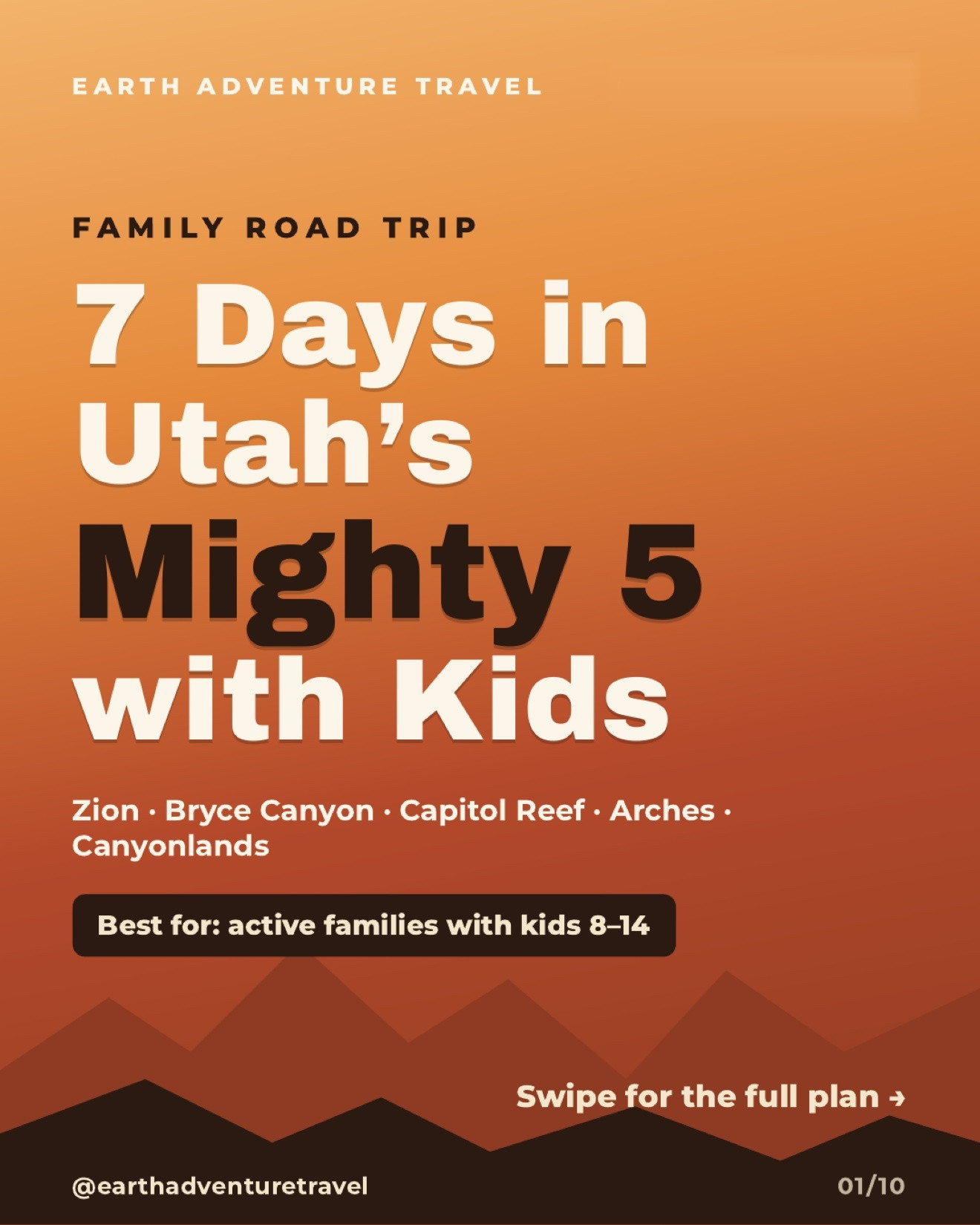 Illustrated cover for a seven-day Utah Mighty 5 family road trip