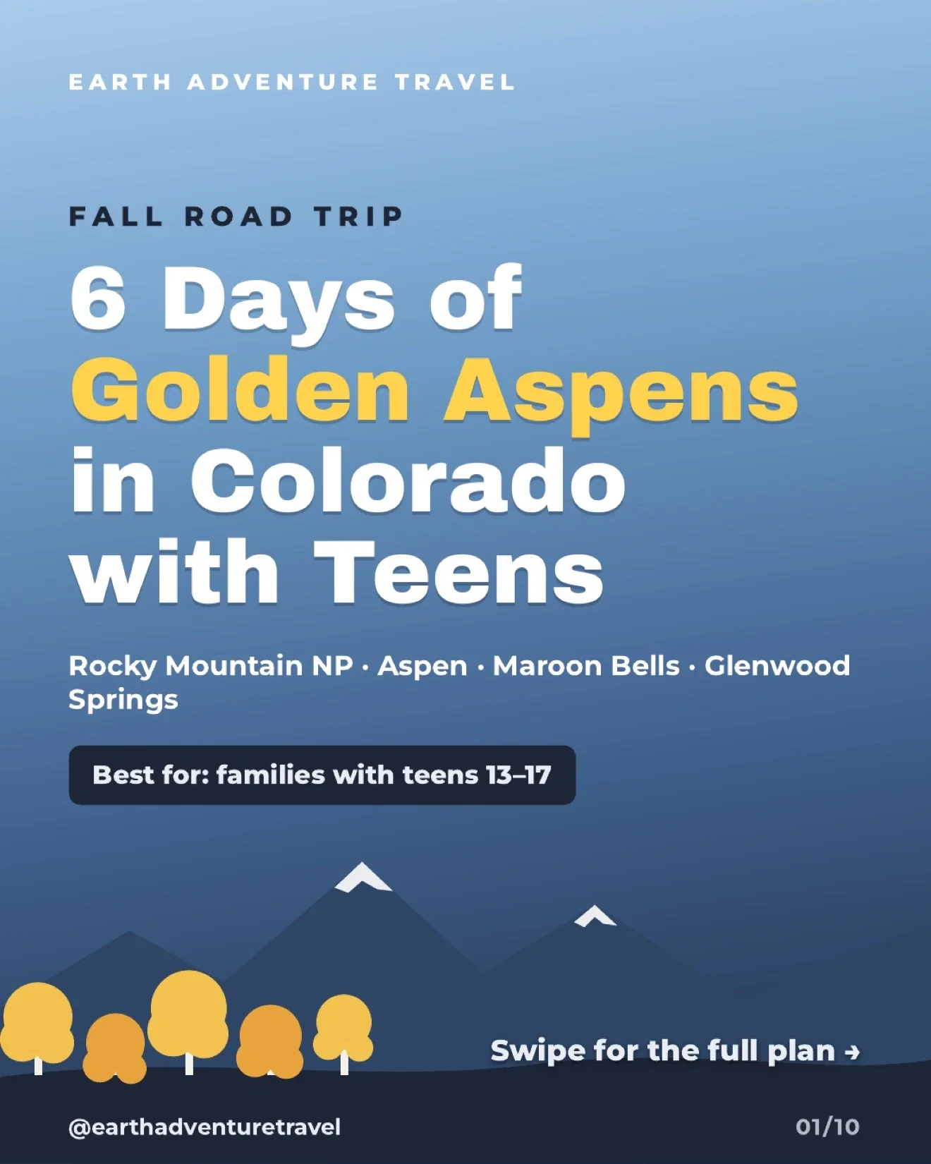Illustrated Colorado mountain road framed by golden aspen trees