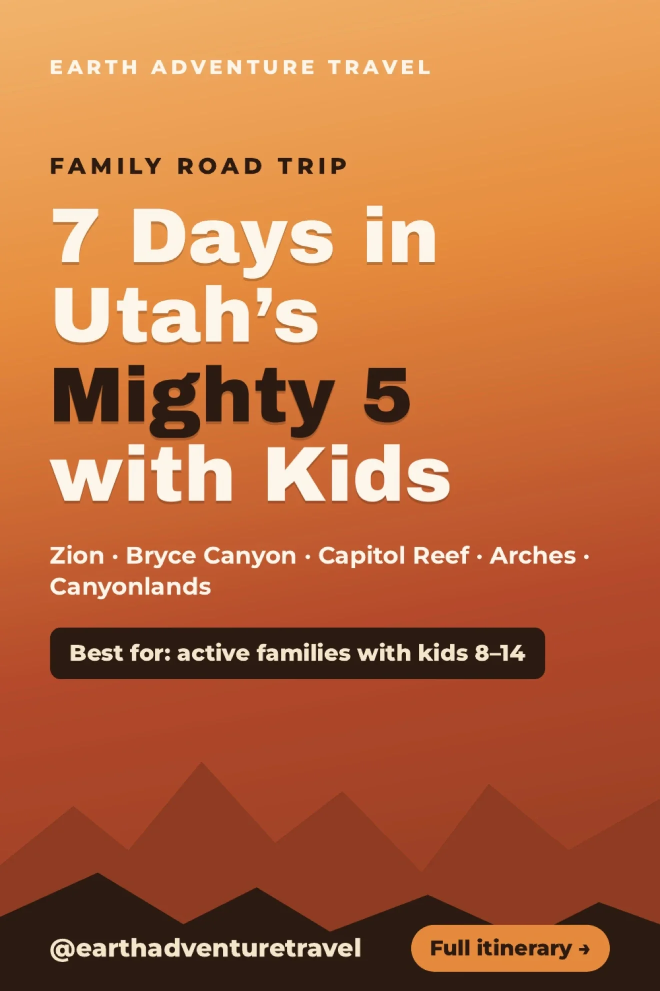 Illustrated Utah desert scene with a family beneath a sandstone arch