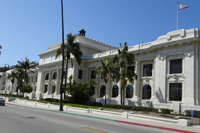 Ventura City Hall, a domed historic building on the hill above Main Street