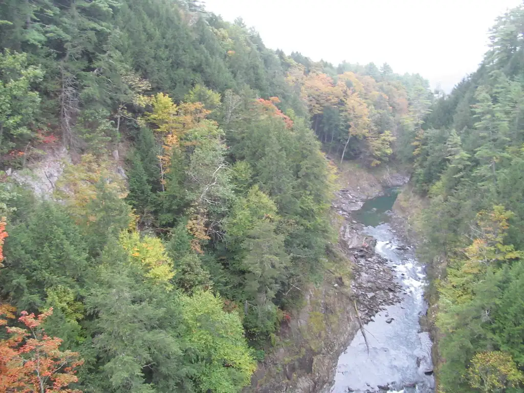 Quechee Gorge in fall color, Vermont, seen from the Route 4 bridge
