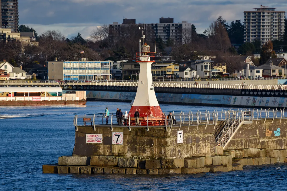 The Ogden Point breakwater lighthouse in Victoria on a November day