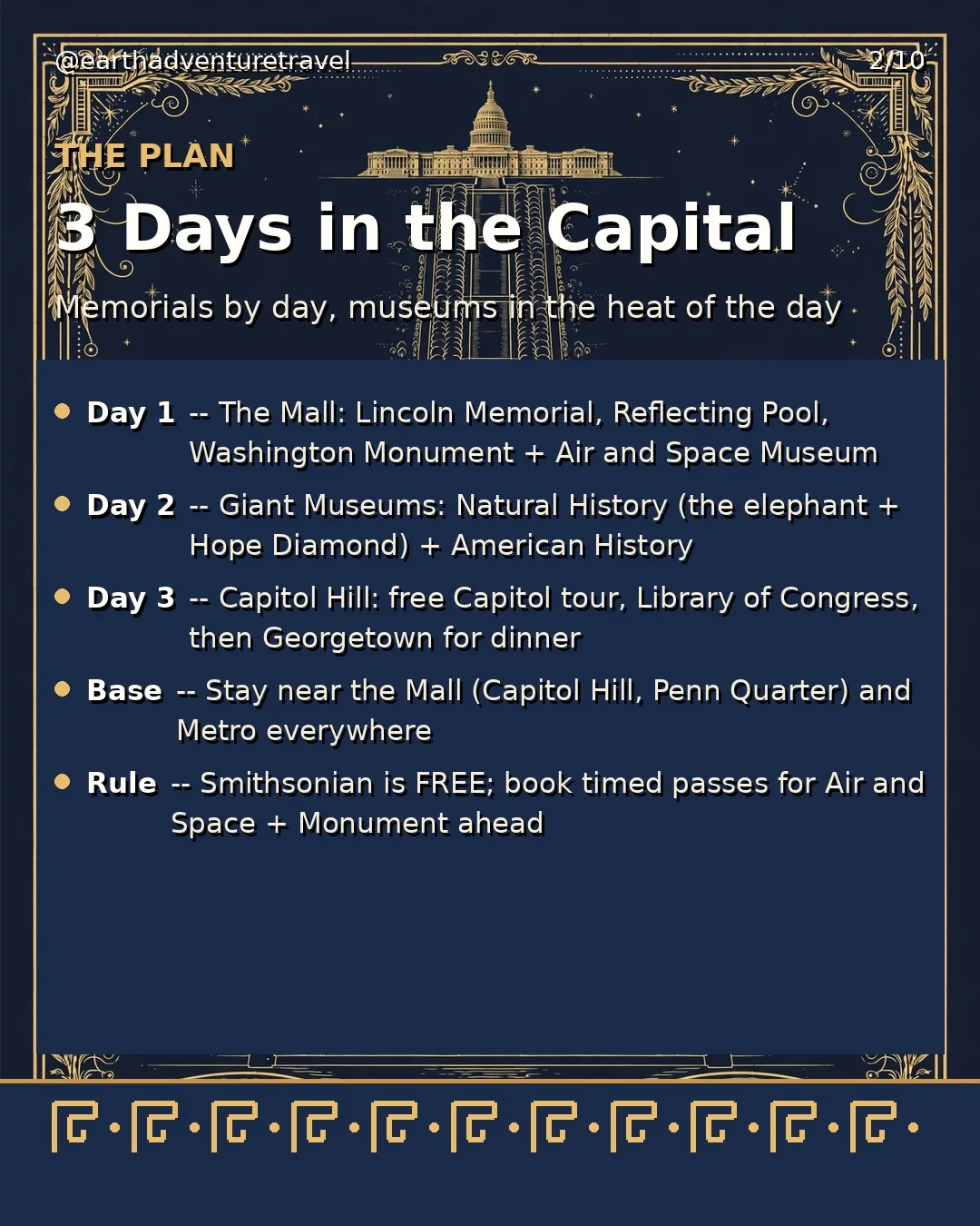Illustrated three-day Washington DC route plan