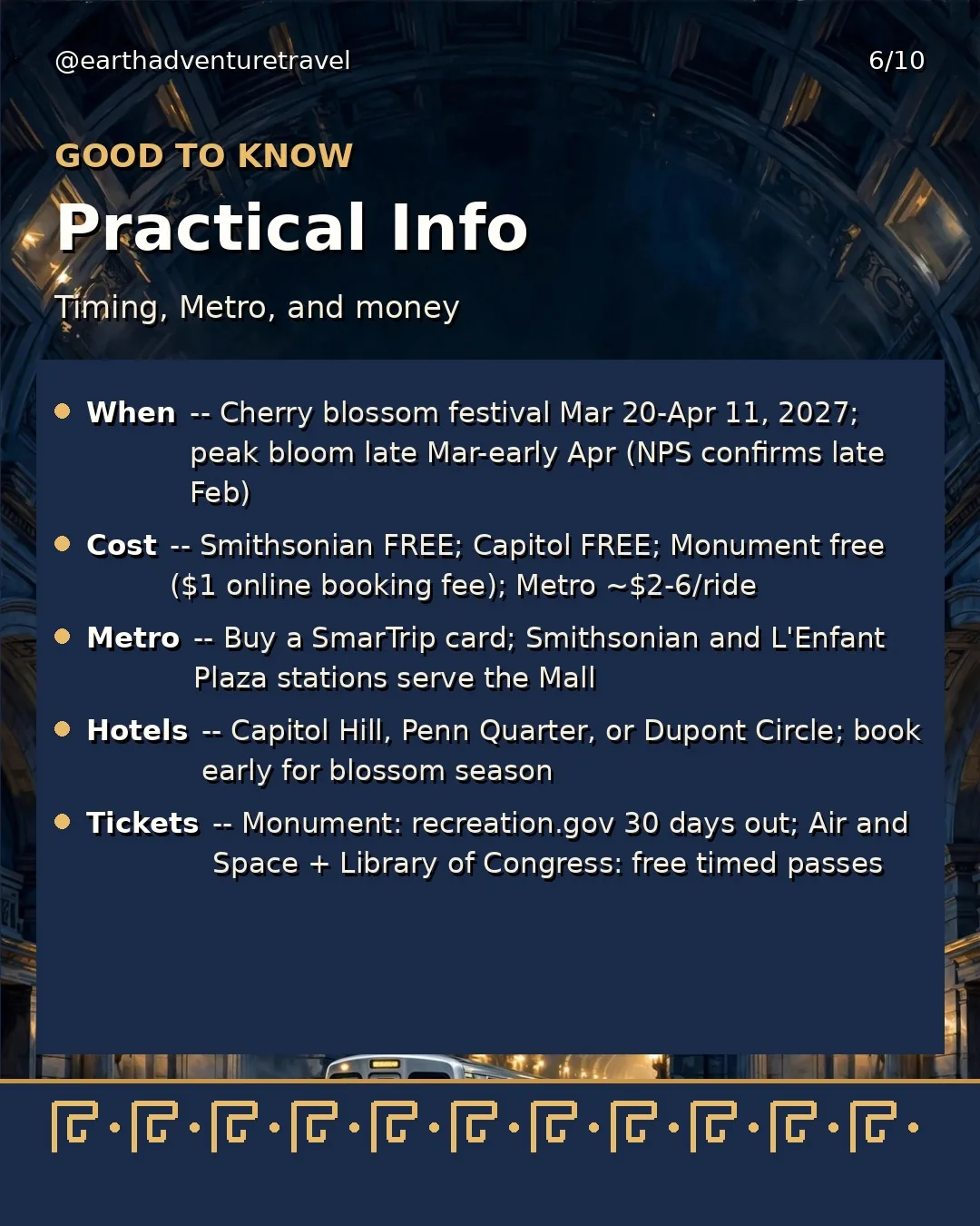Practical information graphic for the Washington DC family trip
