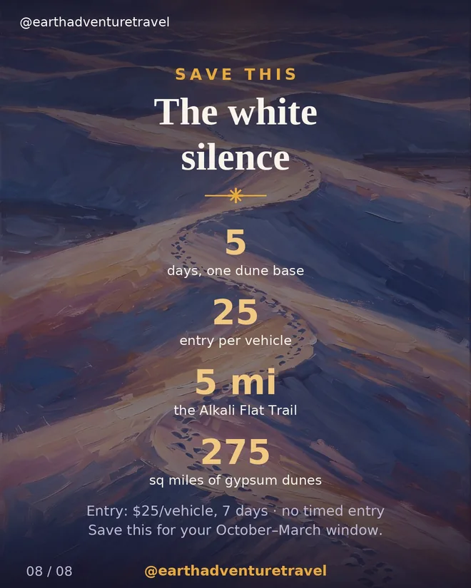 Saveable recap graphic for the five-day White Sands solo route