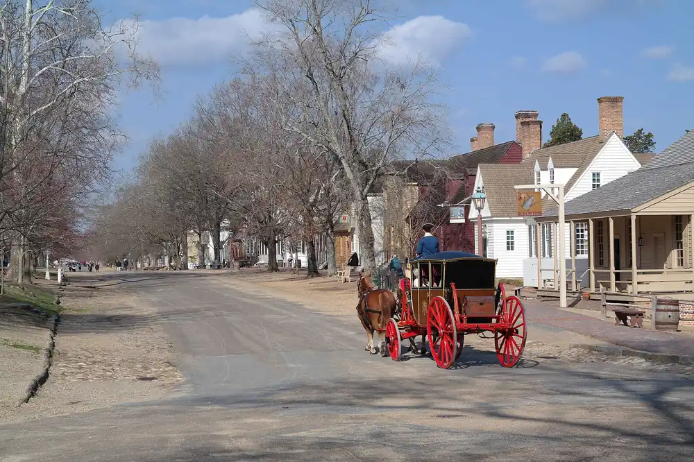 A horse-drawn carriage in Colonial Williamsburg