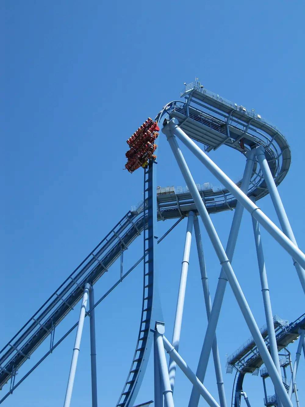 The Griffon roller coaster's first drop at Busch Gardens Williamsburg