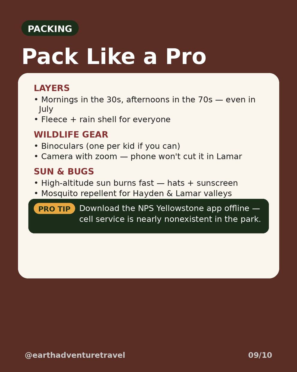 Packing and planning checklist for the Yellowstone and Grand Teton itinerary