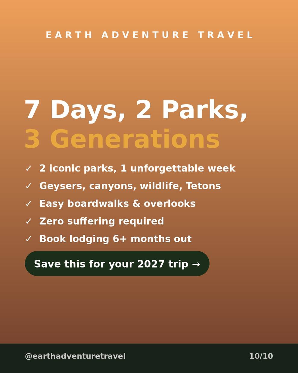 Seven-day recap graphic for the Yellowstone and Grand Teton route