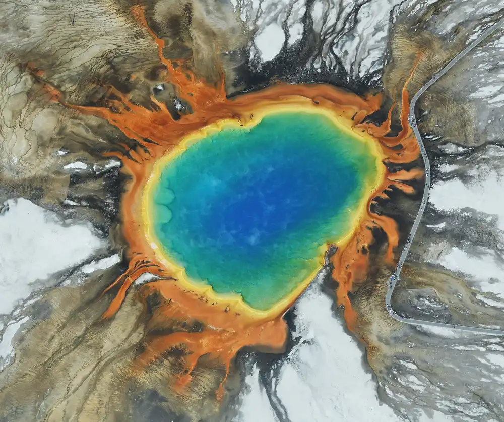 Grand Prismatic Spring aerial