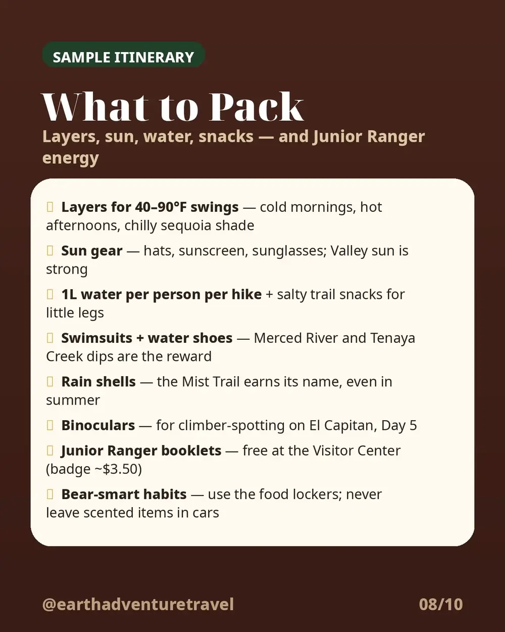 Packing and planning checklist for the Yosemite family itinerary