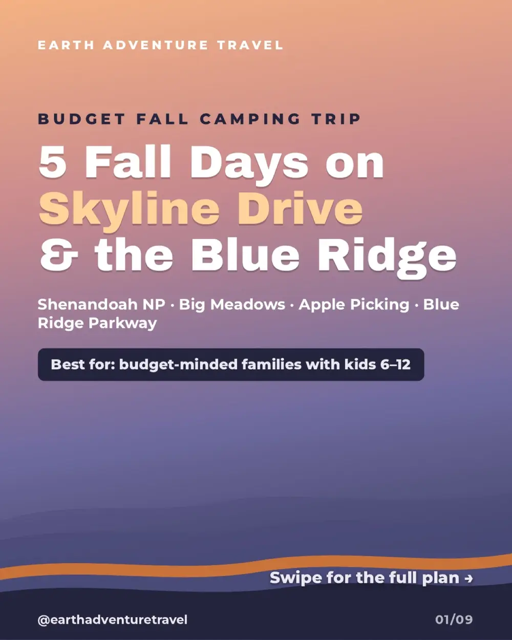 Illustrated cover for a five-day Skyline Drive and Blue Ridge fall camping trip