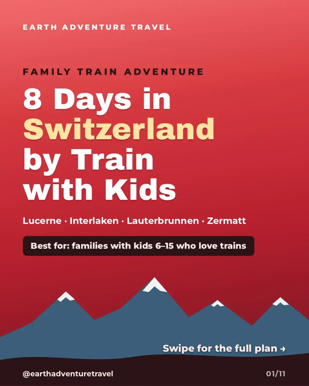Illustrated cover for eight days in Switzerland by train with kids